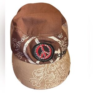 Y2K Brown Cap with Peace Sign Patch-Y2K